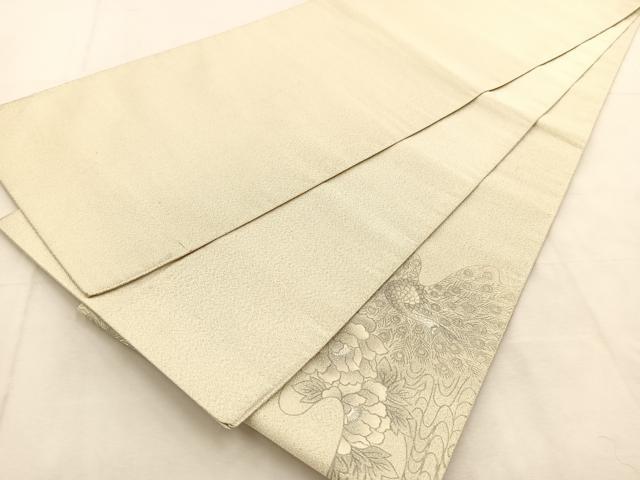 平和屋着物◎太鼓柄袋帯 綴れ 孔雀花文 銀彩 正絹 逸品 BAAU2574yc