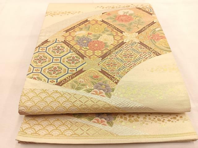 平和屋着物◎六通柄袋帯 扇面花文 金銀糸 正絹 逸品 BAAU2580yc