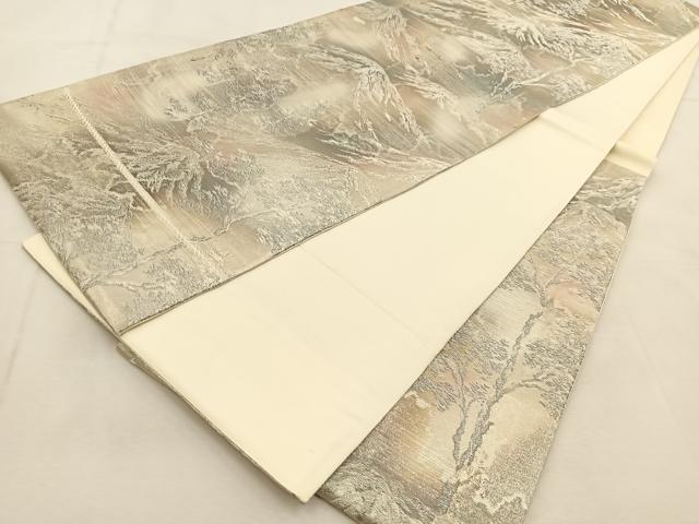平和屋着物◎六通柄袋帯 遠山樹林文 金銀糸 引箔 正絹 逸品 BAAU2594yc