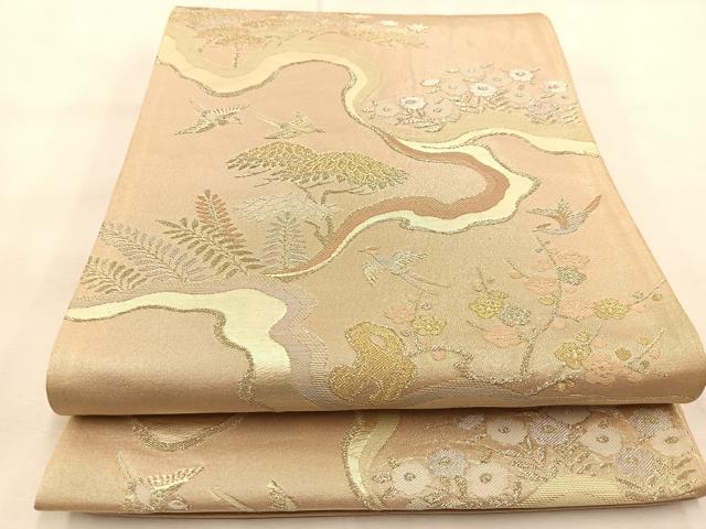 平和屋着物◎六通柄袋帯 風景花鳥文 金銀糸 正絹 逸品 BAAU2753yc