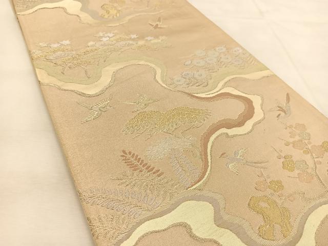 平和屋着物◎六通柄袋帯 風景花鳥文 金銀糸 正絹 逸品 BAAU2753yc