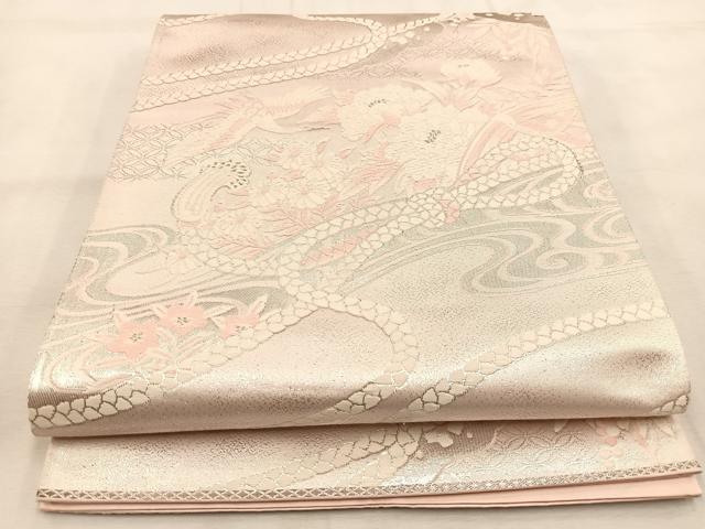 平和屋着物◎六通柄袋帯 唐織 結び紐飛鶴花文 正絹 逸品 BAAU2805yc