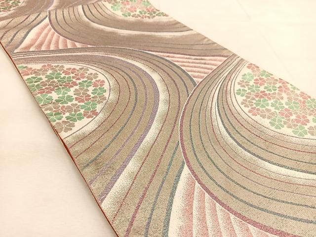 平和屋着物◎六通柄袋帯 桜流し 銀糸 正絹 逸品 BAAU2809yc