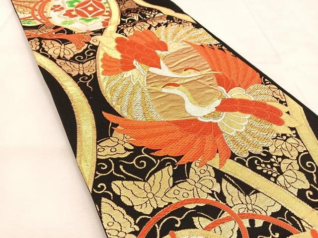 平和屋着物◎六通柄袋帯 唐織 立涌飛鶴鼓文 黒地 金銀糸 正絹 逸品 BAAU2824yc
