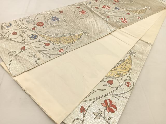 平和屋着物◎六通柄袋帯 孔雀花唐草文 金銀糸 正絹 逸品 BAAU2826yc
