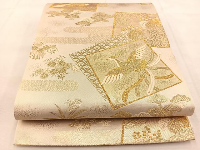 平和屋着物◎六通柄袋帯 唐織 色紙重ね鳳凰花文 金糸 正絹 逸品 BAAU2840yc