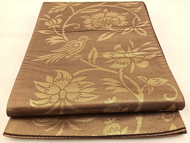 平和屋着物◎六通柄袋帯 更紗花鳥文 金糸 正絹 逸品 BAAU2891yc