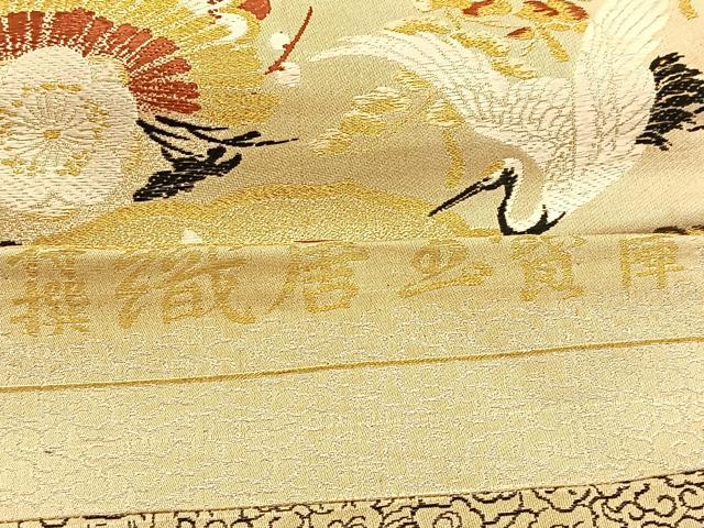 平和屋着物◎アンティーク 大正ロマン 九寸名古屋帯 唐織 飛鶴風景文 金銀糸 正絹 逸品 BAAU2914yc