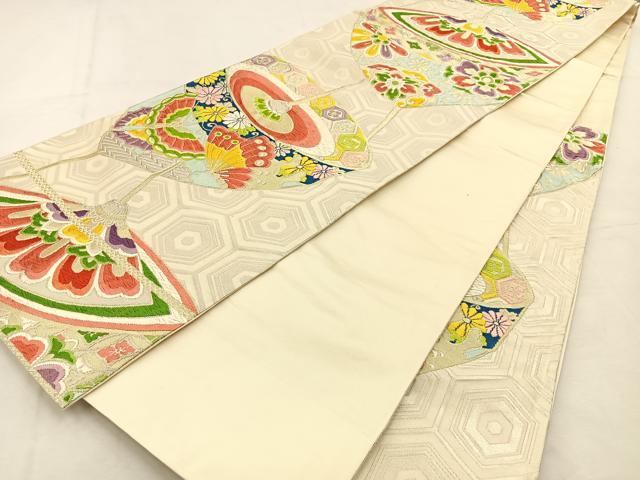 平和屋着物◎六通柄袋帯 唐織 駒 花蝶文 金銀糸 正絹 逸品 BAAU3014hj