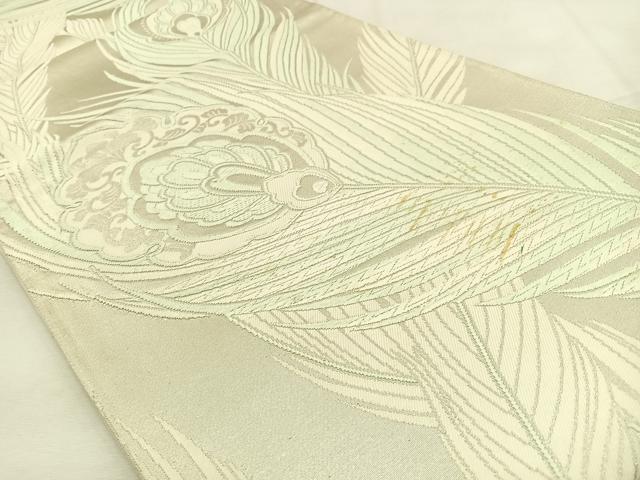 平和屋着物◎六通柄袋帯 唐織 孔雀羽文 銀糸 正絹 逸品 BAAU3045hj