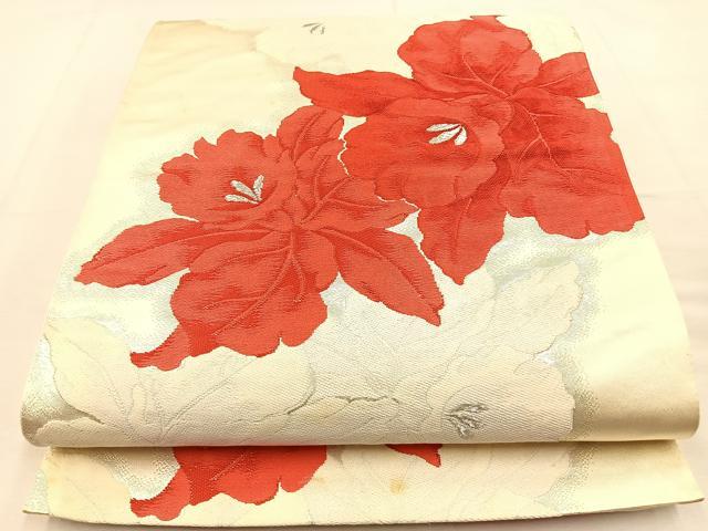 平和屋着物◎六通柄袋帯 唐織 カトレア 銀糸 正絹 逸品 BAAU3046hj