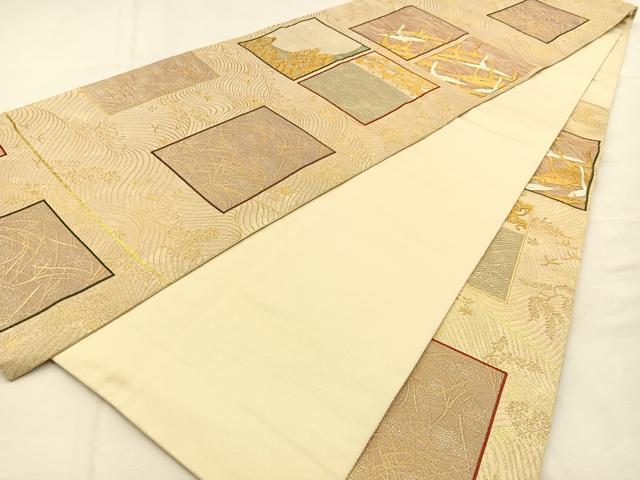 平和屋着物◎六通柄袋帯 水に謡本 金銀糸 正絹 逸品 BAAU3063hj