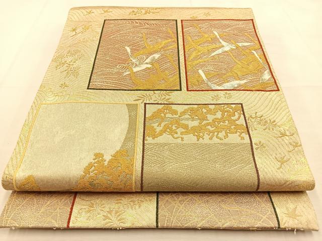 平和屋着物◎六通柄袋帯 水に謡本 金銀糸 正絹 逸品 BAAU3063hj