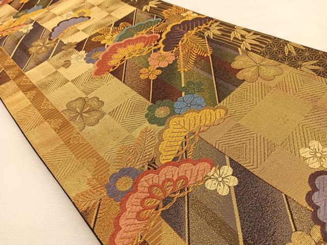 平和屋着物◎六通柄袋帯 唐織 松竹梅 金糸 正絹 逸品 BAAU3084hj
