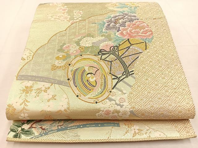 平和屋着物◎六通柄袋帯 唐織 鼓花鳥文 金糸 正絹 逸品 BAAU3091hj