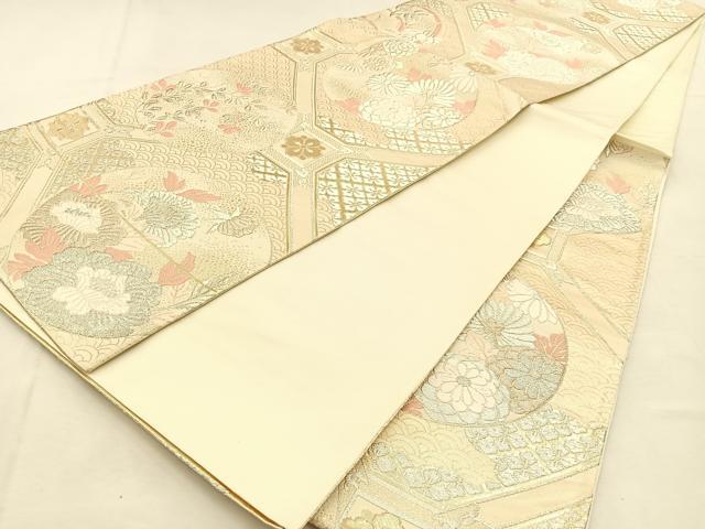 平和屋着物◎六通柄袋帯 唐織 綾錦 蜀江秋草丸文 金銀糸 正絹 逸品 BAAU3107hj