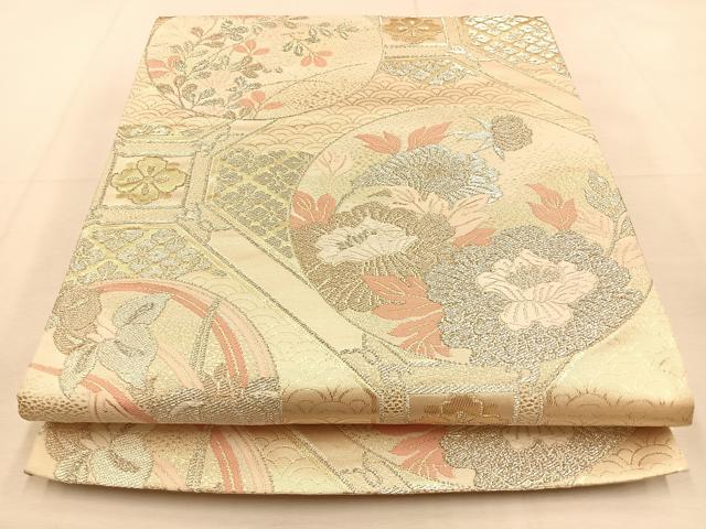 平和屋着物◎六通柄袋帯 唐織 綾錦 蜀江秋草丸文 金銀糸 正絹 逸品 BAAU3107hj