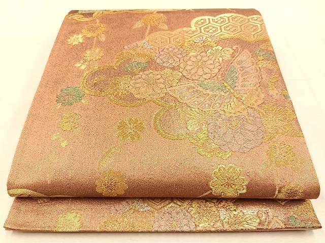 平和屋着物◎六通柄袋帯 雲取り花鳥文 金銀糸 正絹 逸品 BAAU3121hj