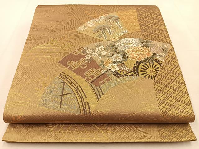 平和屋着物◎六通柄袋帯 唐織 地紙花車文 金糸 正絹 逸品 BAAU3125hj