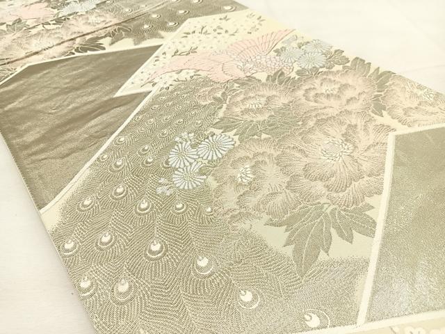 平和屋着物◎六通柄袋帯 唐織 花鳥文 プラチナ箔 正絹 逸品 BAAU3131hj
