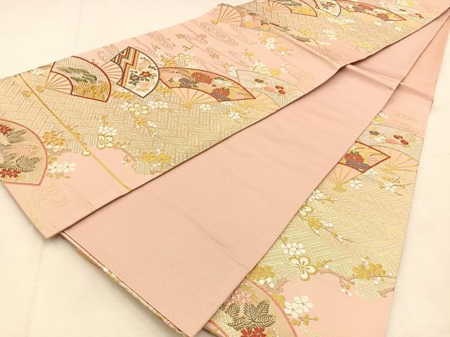 平和屋着物◎六通柄袋帯 唐織 扇面松花文 金糸 正絹 逸品 BAAU3134hj