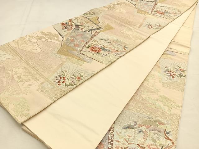 平和屋着物◎六通柄袋帯 唐織 花鳥色紙重 金銀糸 正絹 逸品 BAAU3139hj