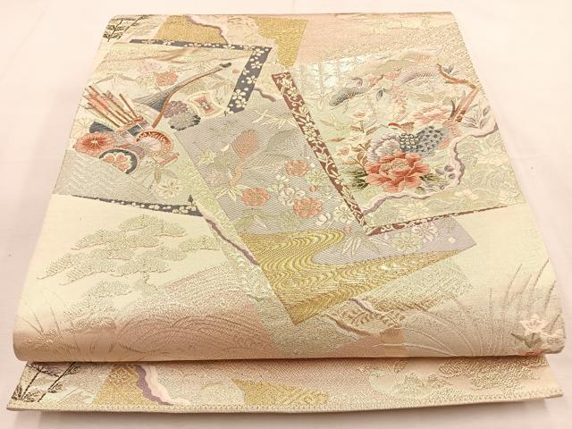平和屋着物◎六通柄袋帯 唐織 花鳥色紙重 金銀糸 正絹 逸品 BAAU3139hj