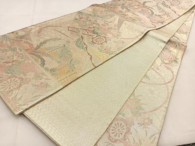 平和屋着物◎900織特選佐賀錦 全通柄袋帯 几帳花鳥文 金銀糸 正絹 逸品 BAAU3171hj