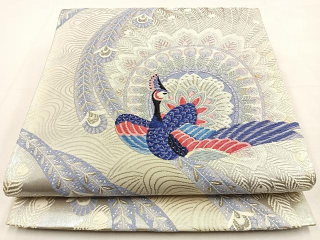 平和屋着物◎六通柄袋帯 唐織 孔雀 銀糸 正絹 逸品 BAAU3178hj