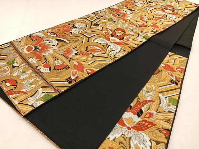 平和屋着物◎六通柄京袋帯 花唐草文 黒地 金銀糸 正絹 逸品 BAAU3191hj