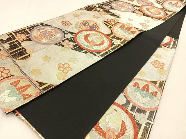 平和屋着物◎六通柄袋帯 唐織 飛鶴花蝶丸文 金銀糸 正絹 逸品 BAAU3203hj