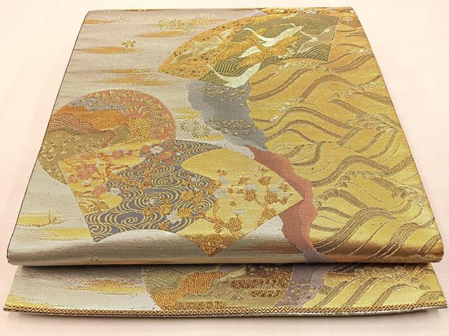 平和屋着物◎六通柄袋帯 地紙飛鶴花文 金銀糸 正絹 逸品 BAAU3205hj