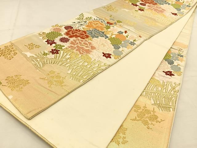 平和屋着物◎六通柄袋帯 唐織 草花文 金銀糸 正絹 逸品 BAAU3207hj