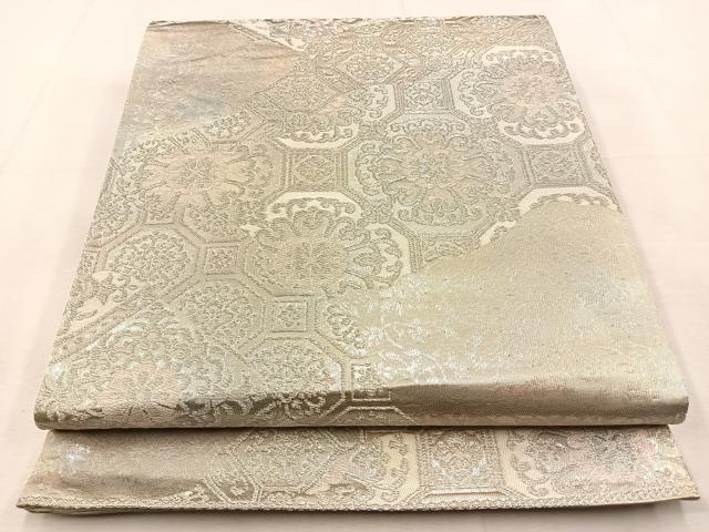 平和屋着物◎六通柄袋帯 蜀江正倉院花文 銀糸 引箔 正絹 逸品 BAAU3210hj