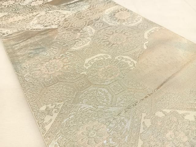 平和屋着物◎六通柄袋帯 蜀江正倉院花文 銀糸 引箔 正絹 逸品 BAAU3210hj