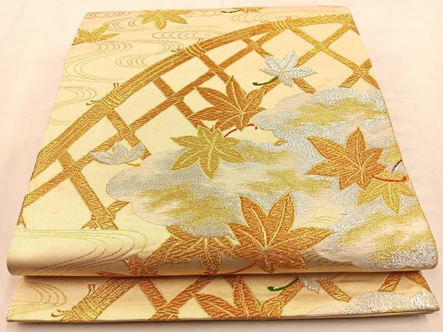 平和屋着物◎六通柄袋帯 唐織 竜田川 金銀糸 正絹 逸品 BAAU3244hj
