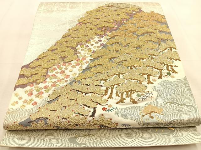 平和屋着物◎六通柄袋帯 唐織 松竹梅 立波重ね山文 金銀糸 引箔 正絹 逸品 BAAU3252hj