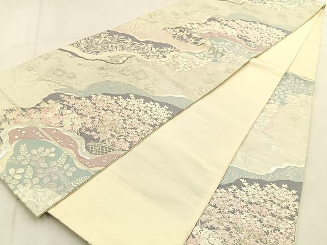 平和屋着物◎六通柄袋帯 唐織 道長草花文 金銀糸 正絹 逸品 BAAU3304hj