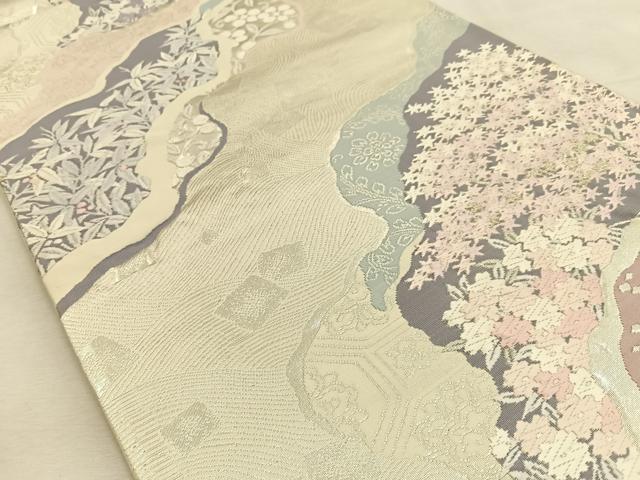 平和屋着物◎六通柄袋帯 唐織 道長草花文 金銀糸 正絹 逸品 BAAU3304hj