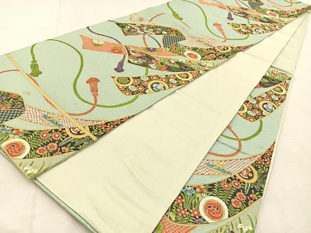 平和屋着物◎六通柄袋帯 唐織 熨斗目 金糸 正絹 逸品 BAAU3330hj