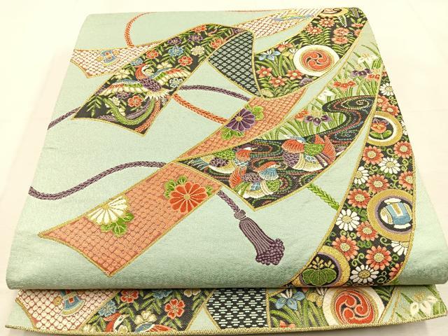 平和屋着物◎六通柄袋帯 唐織 熨斗目 金糸 正絹 逸品 BAAU3330hj