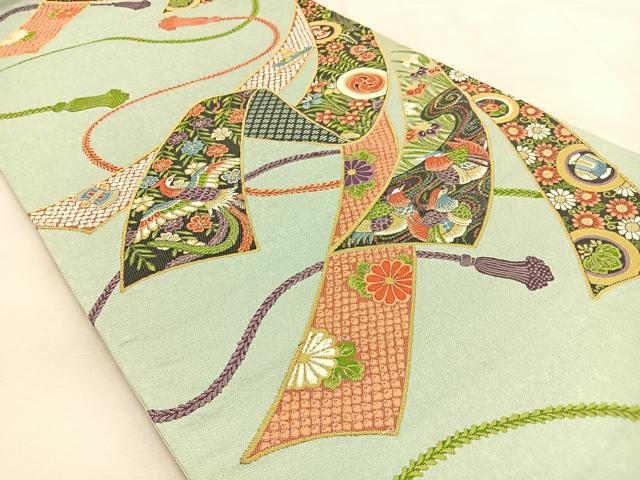 平和屋着物◎六通柄袋帯 唐織 熨斗目 金糸 正絹 逸品 BAAU3330hj