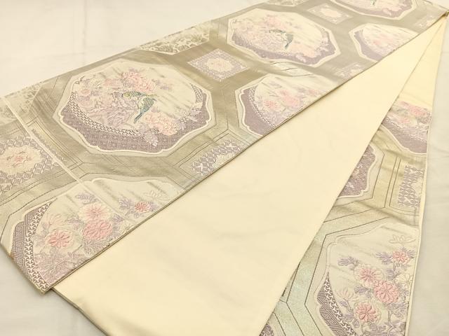 平和屋着物◎六通柄袋帯 唐織 双鳥華園 金銀糸 正絹 逸品 BAAU3340hj