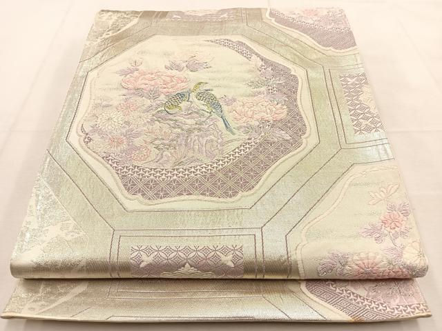 平和屋着物◎六通柄袋帯 唐織 双鳥華園 金銀糸 正絹 逸品 BAAU3340hj