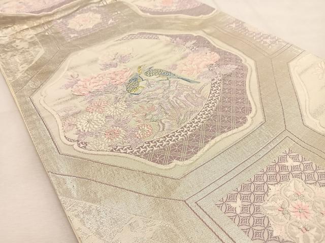 平和屋着物◎六通柄袋帯 唐織 双鳥華園 金銀糸 正絹 逸品 BAAU3340hj