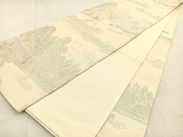 平和屋着物◎六通柄袋帯 石庭 銀糸 正絹 逸品 BAAU3344hj
