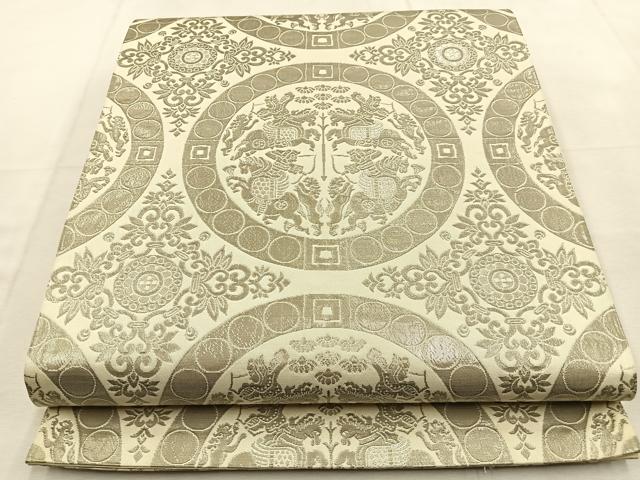 平和屋着物◎六通柄袋帯 狩猟文 銀糸 正絹 逸品 BAAU3351hj