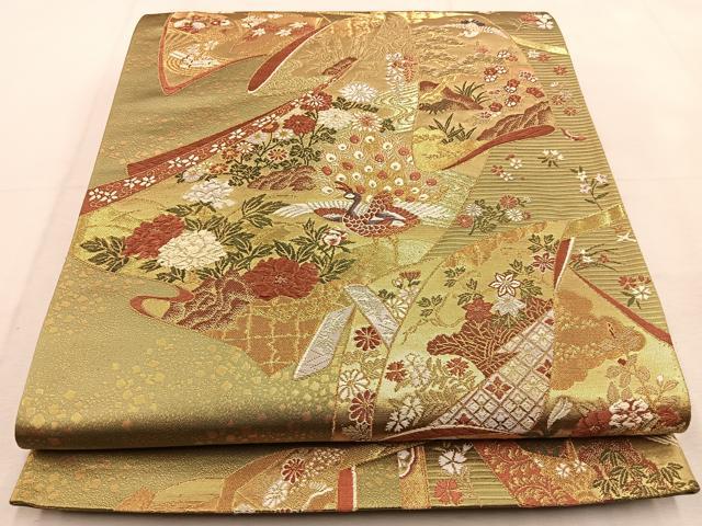 平和屋着物◎六通柄袋帯 唐織 御簾取花衣文 金糸 正絹 逸品 BAAU3352hj