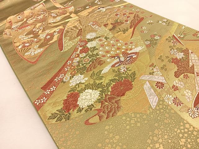 平和屋着物◎六通柄袋帯 唐織 御簾取花衣文 金糸 正絹 逸品 BAAU3352hj