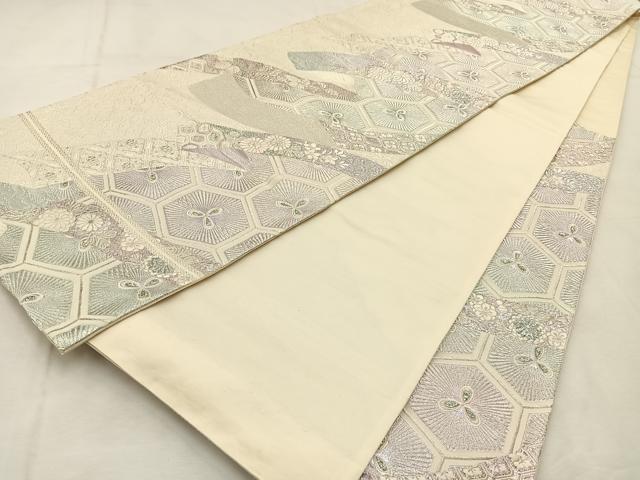 平和屋着物◎六通柄袋帯 唐織 熨斗亀甲花文 銀糸 正絹 逸品 BAAU3363hj